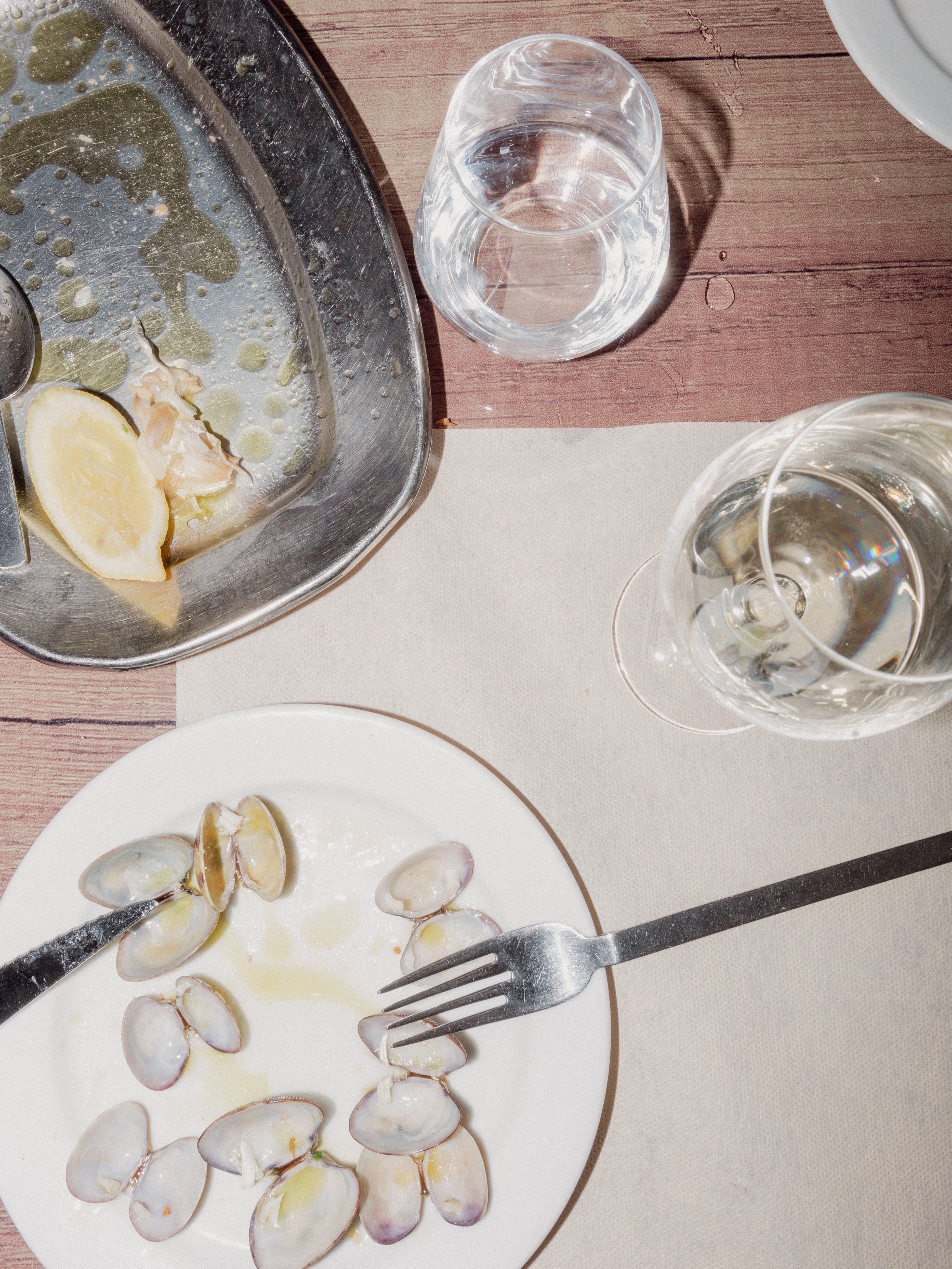 Wine table setting with seafood